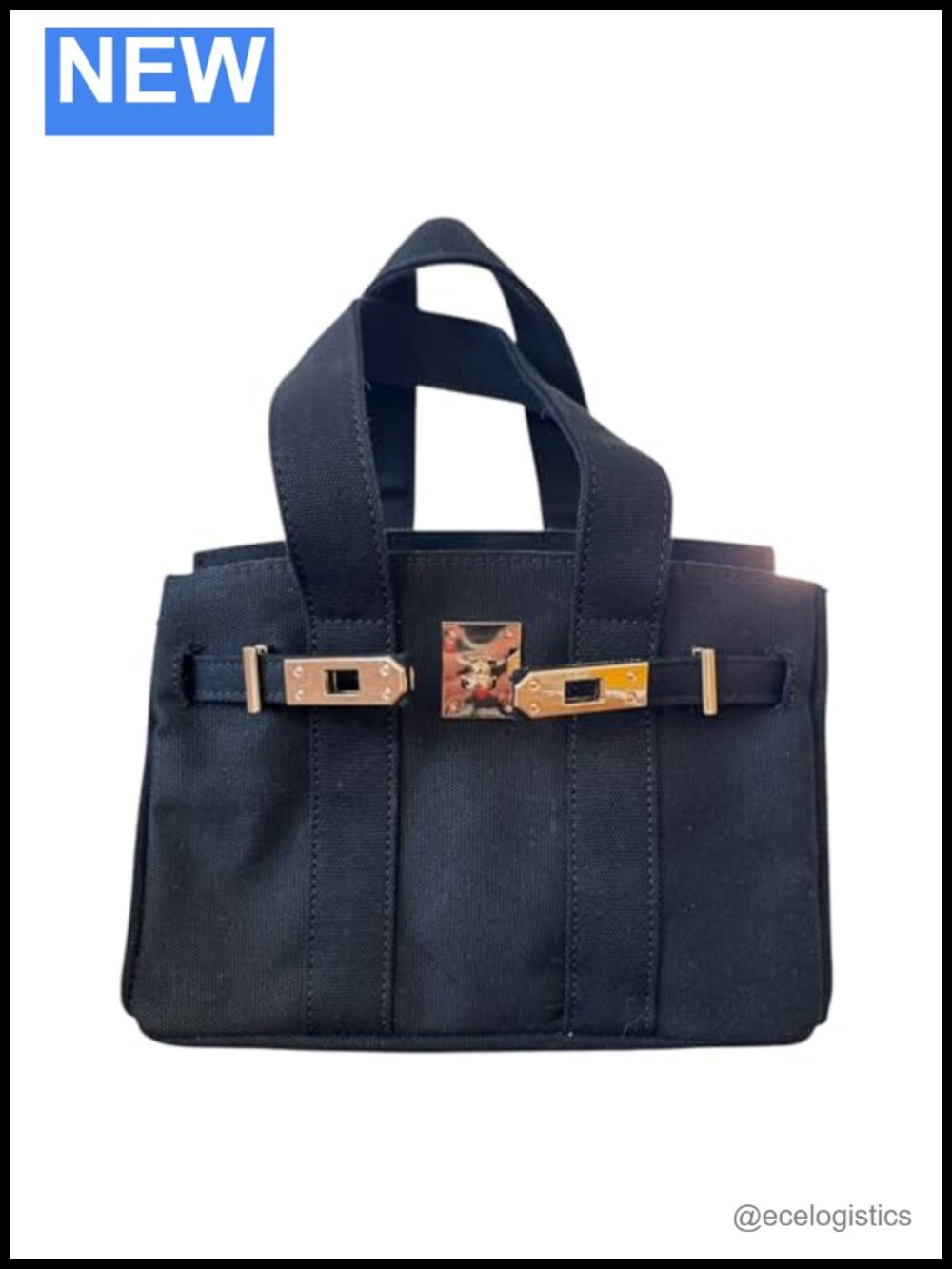 Distressed Canvas Mini Tote with 8 Pockets and Gold Turn Lock